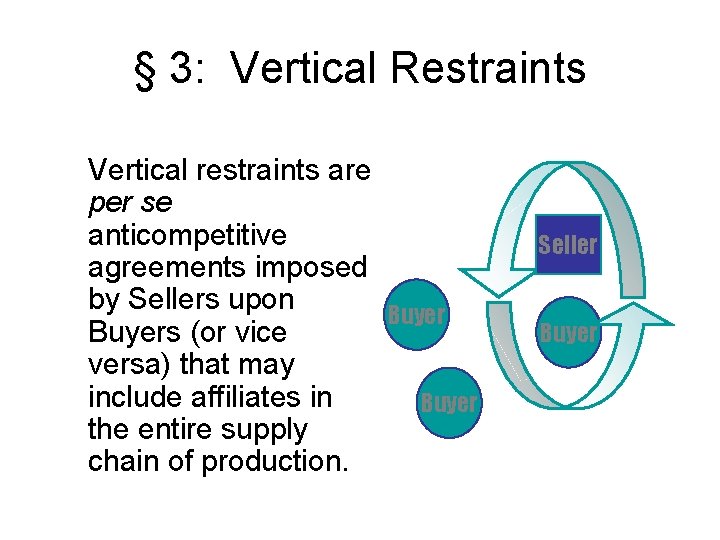 § 3: Vertical Restraints Vertical restraints are per se anticompetitive agreements imposed by Sellers