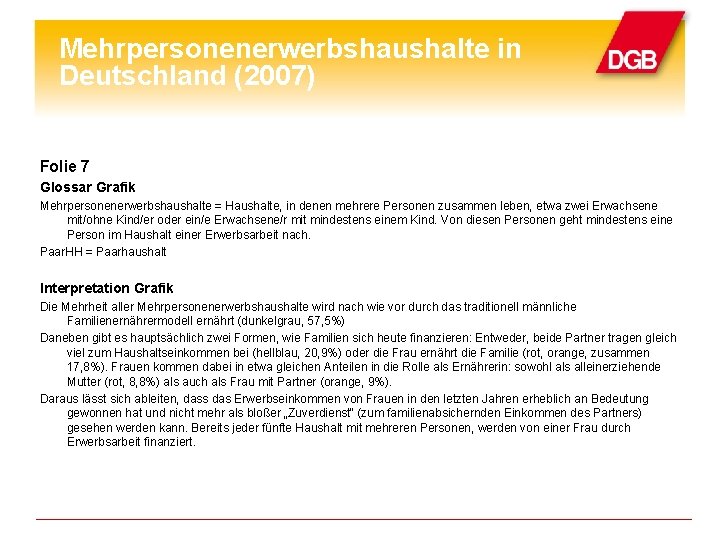 Mehrpersonenerwerbshaushalte in Deutschland (2007) Folie 7 Glossar Grafik Mehrpersonenerwerbshaushalte = Haushalte, in denen mehrere
