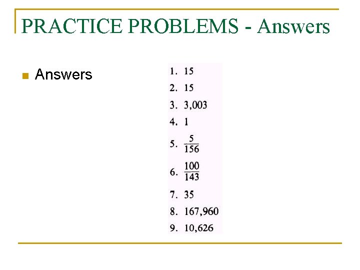PRACTICE PROBLEMS - Answers n Answers 