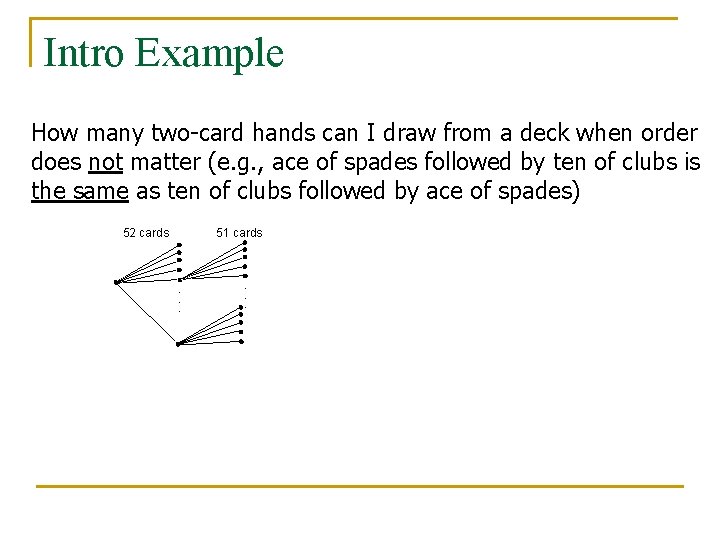 Intro Example How many two-card hands can I draw from a deck when order