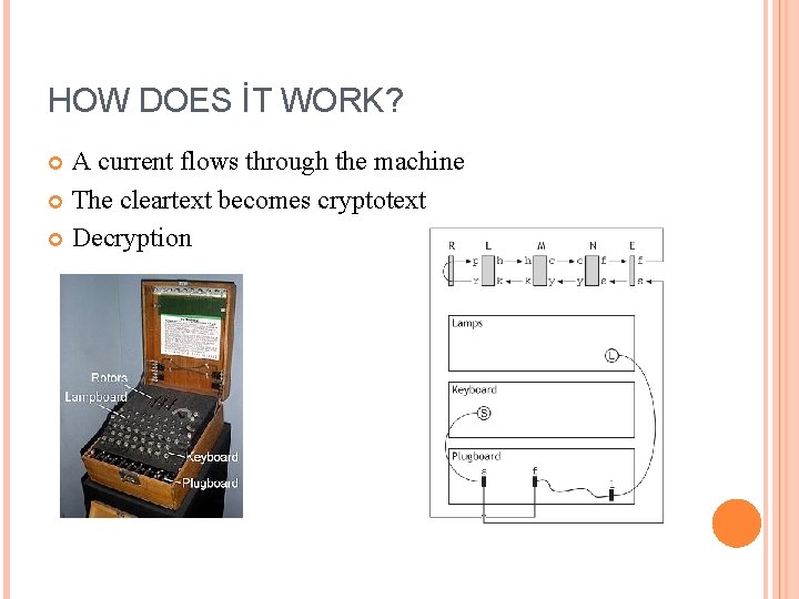 HOW DOES İT WORK? A current flows through the machine The cleartext becomes cryptotext