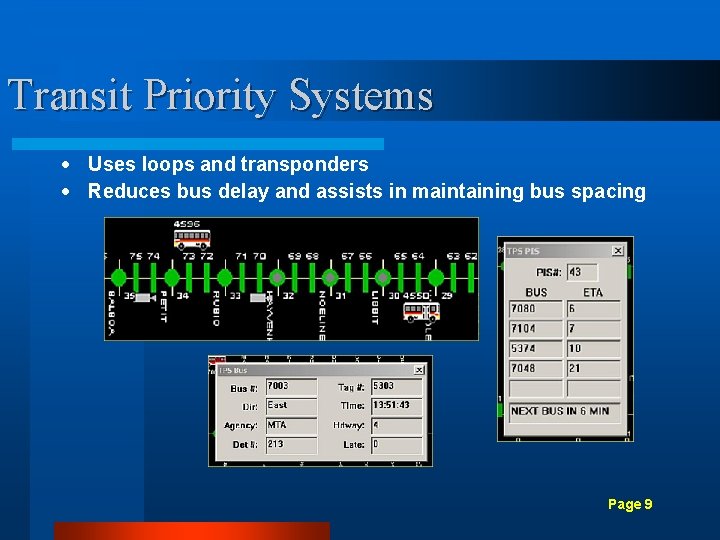 Transit Priority Systems · Uses loops and transponders · Reduces bus delay and assists