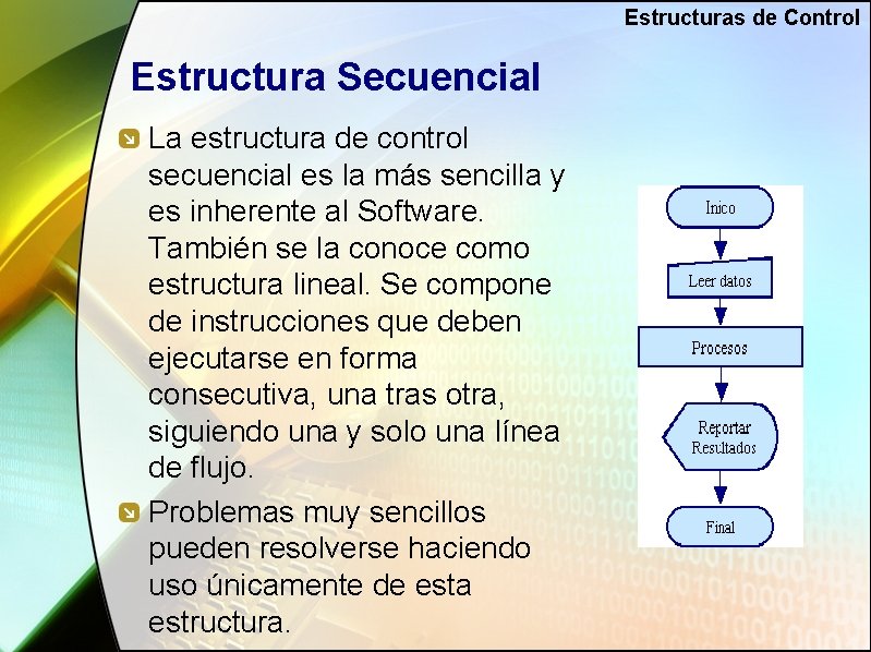 Estructuras de Control Estructura Secuencial La estructura de control secuencial es la más sencilla