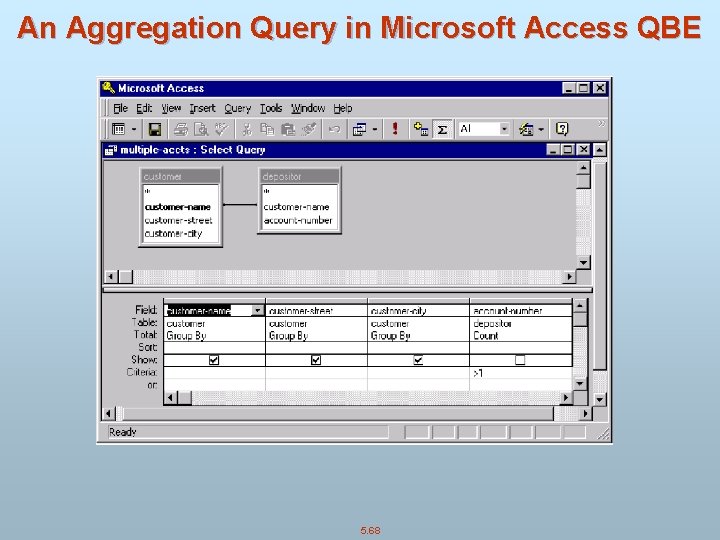 An Aggregation Query in Microsoft Access QBE 5. 68 