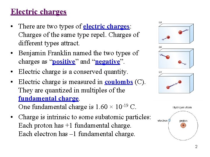 Electric charges • There are two types of electric charges: Charges of the same