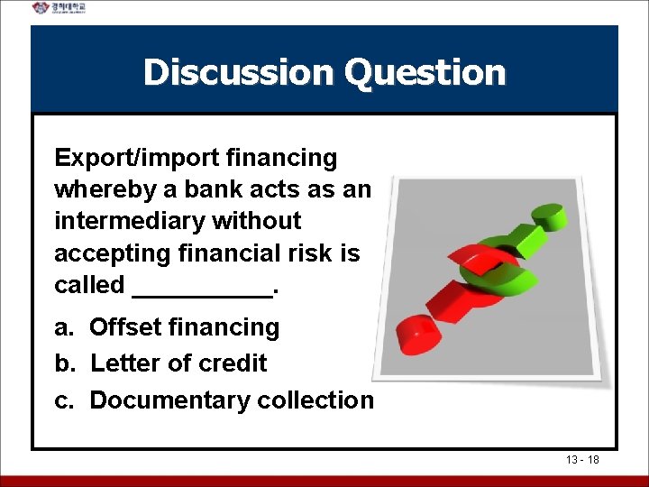 Discussion Question Export/import financing whereby a bank acts as an intermediary without accepting financial