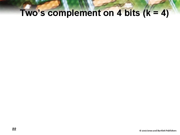 Two’s complement on 4 bits (k = 4) 22 