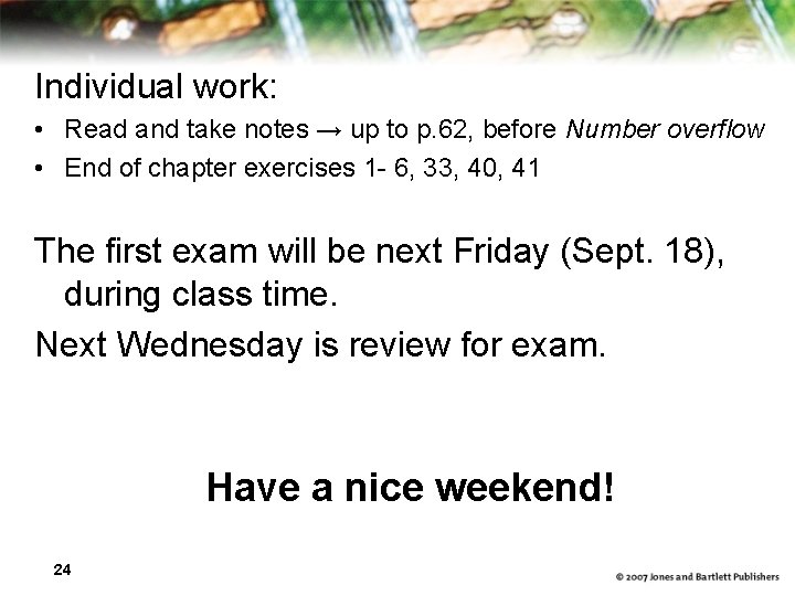 Individual work: • Read and take notes → up to p. 62, before Number