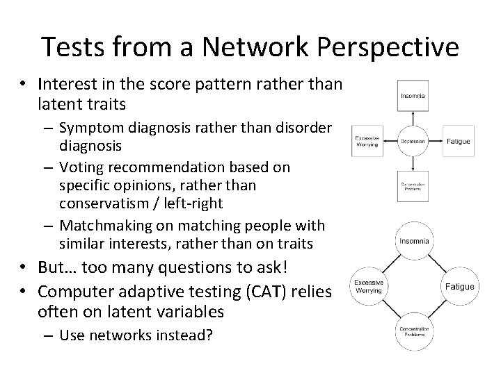 Tests from a Network Perspective • Interest in the score pattern rather than latent