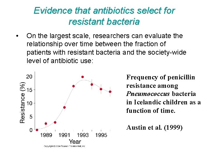 Evidence that antibiotics select for resistant bacteria • On the largest scale, researchers can