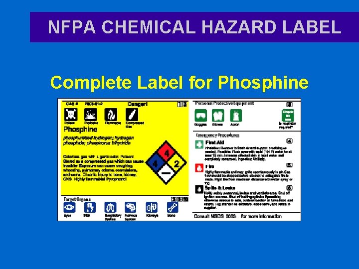 NFPA CHEMICAL HAZARD LABEL Complete Label for Phosphine 