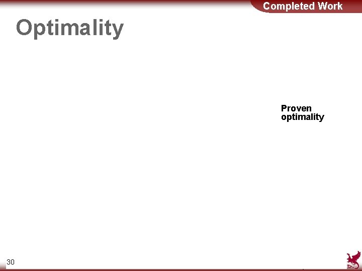 Completed Work Optimality Proven optimality 30 School of Computer Science 