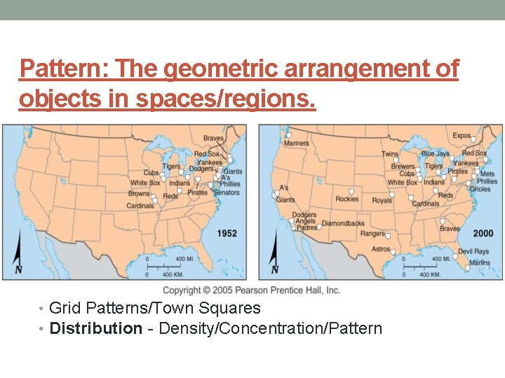 Pattern: The geometric arrangement of objects in spaces/regions. • Grid Patterns/Town Squares • Distribution