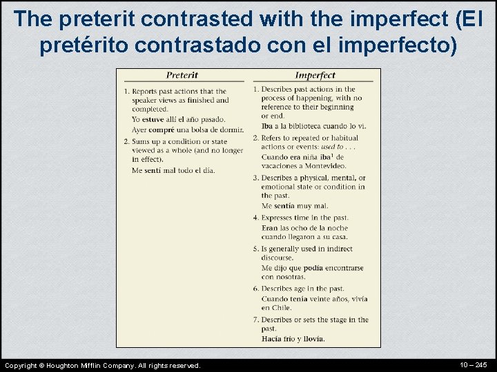 The preterit contrasted with the imperfect (El pretérito contrastado con el imperfecto) Copyright ©