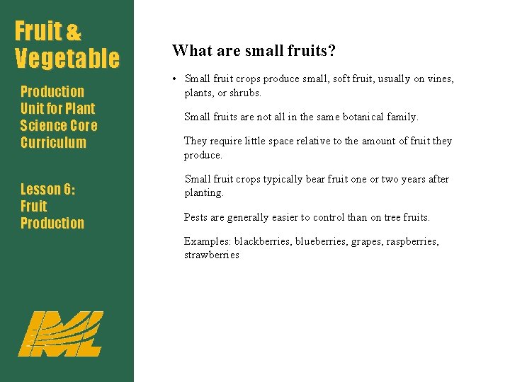 Fruit & Vegetable Production Unit for Plant Science Core Curriculum Lesson 6: Fruit Production