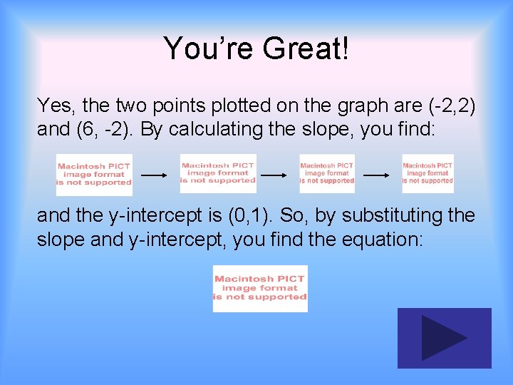You’re Great! Yes, the two points plotted on the graph are (-2, 2) and