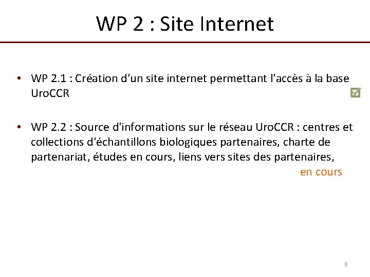 WP 2 : Site Internet • WP 2. 1 : Création d'un site internet