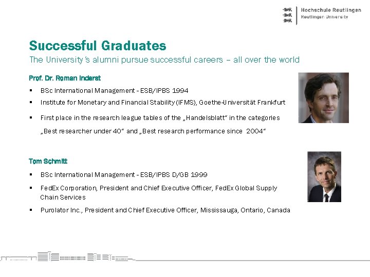 Successful Graduates The University‘s alumni pursue successful careers – all over the world Prof.