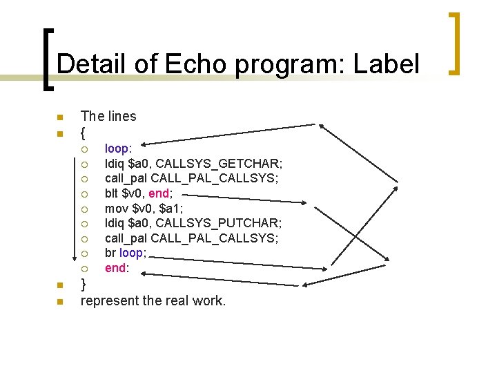 Detail of Echo program: Label n n The lines { ¡ ¡ ¡ ¡