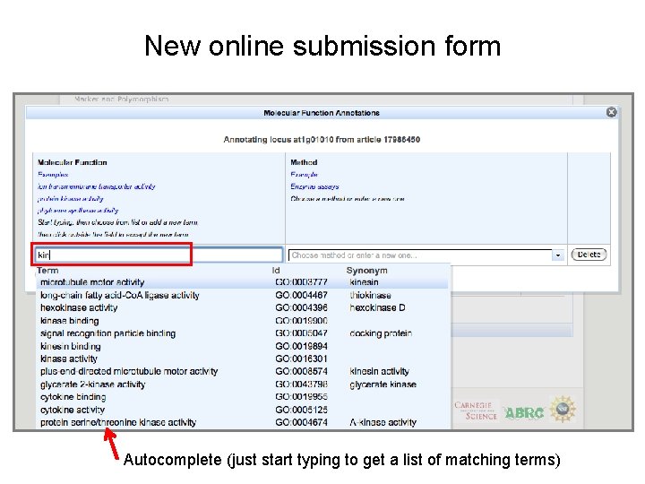 New online submission form Autocomplete (just start typing to get a list of matching