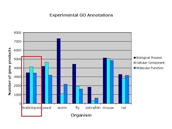 Experimental GO Annotations 8000 Number of gene products 7000 6000 Biological Process 5000 Cellular