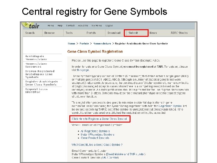 Central registry for Gene Symbols 