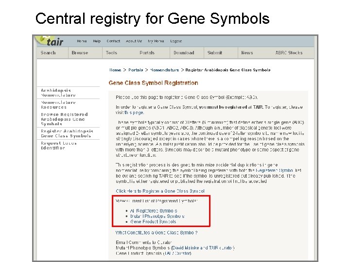 Central registry for Gene Symbols 