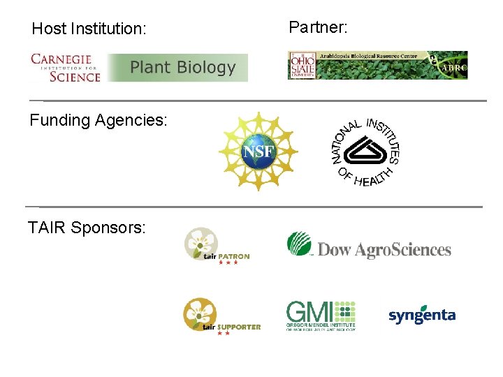 Host Institution: Funding Agencies: TAIR Sponsors: Partner: 