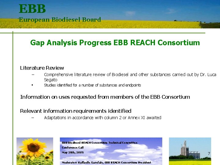 EBB European Biodiesel Board Gap Analysis Progress EBB REACH Consortium Literature Review − Comprehensive