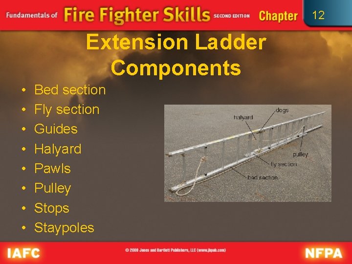 12 Extension Ladder Components • • Bed section Fly section Guides Halyard Pawls Pulley