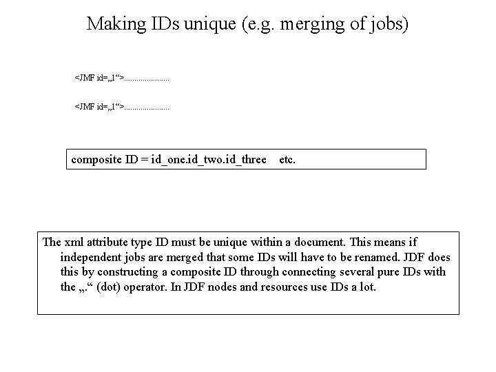 Making IDs unique (e. g. merging of jobs) <JMF id=„ 1“>. . . composite