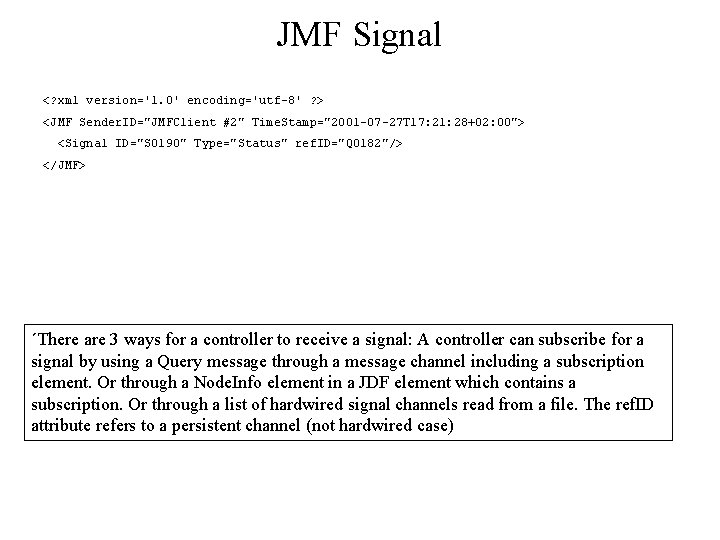 JMF Signal <? xml version='1. 0' encoding='utf-8' ? > <JMF Sender. ID="JMFClient #2" Time.