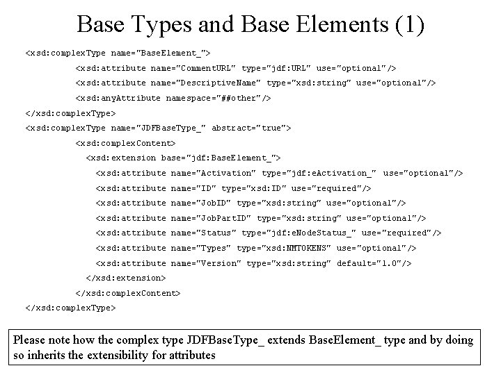 Base Types and Base Elements (1) <xsd: complex. Type name="Base. Element_"> <xsd: attribute name="Comment.