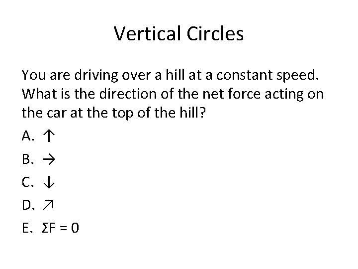 Vertical Circles You are driving over a hill at a constant speed. What is
