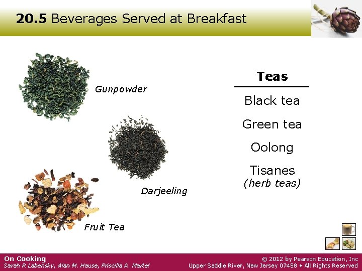 20. 5 Beverages Served at Breakfast Teas Gunpowder Black tea Green tea Oolong Tisanes