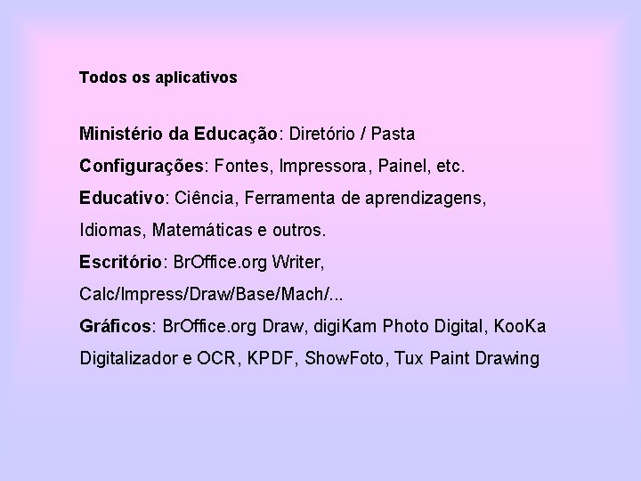 Todos os aplicativos Ministério da Educação: Diretório / Pasta Configurações: Fontes, Impressora, Painel, etc.