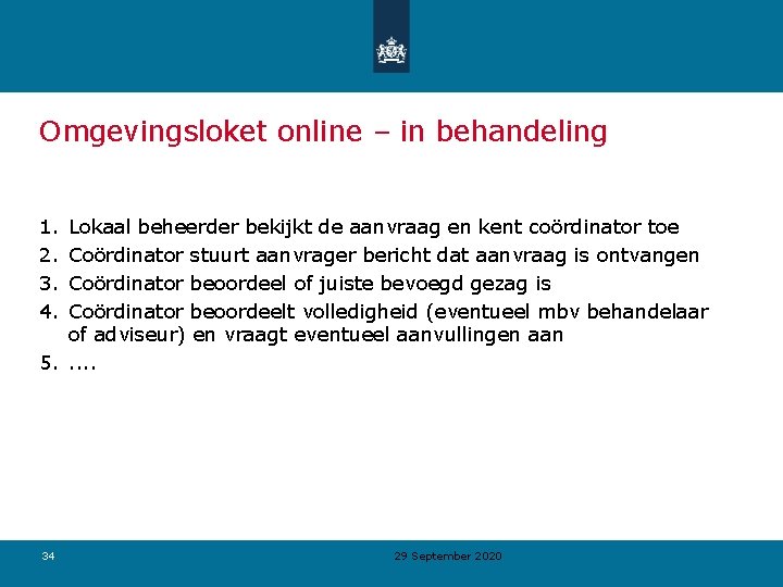 Omgevingsloket online – in behandeling 1. 2. 3. 4. Lokaal beheerder bekijkt de aanvraag