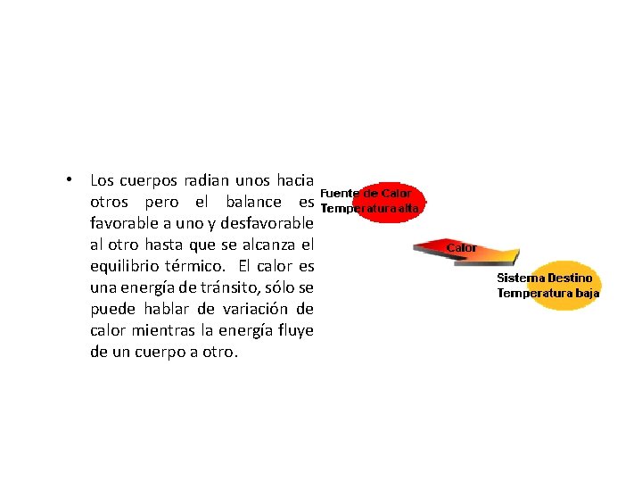  • Los cuerpos radian unos hacia otros pero el balance es favorable a