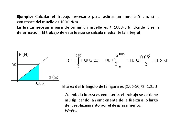 Ejemplo: Calcular el trabajo necesario para estirar un muelle 5 cm, si la constante