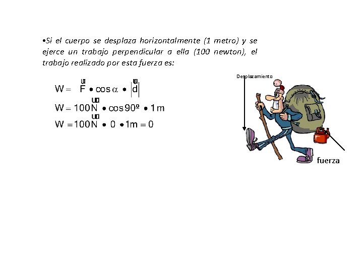  • Si el cuerpo se desplaza horizontalmente (1 metro) y se ejerce un