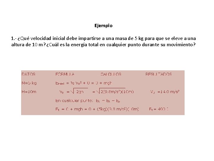 Ejemplo 1. - ¿Qué velocidad inicial debe impartirse a una masa de 5 kg