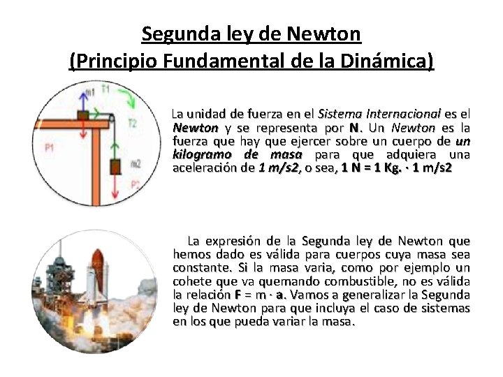 Segunda ley de Newton (Principio Fundamental de la Dinámica) La unidad de fuerza en