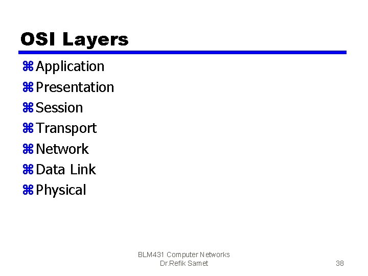 OSI Layers z Application z Presentation z Session z Transport z Network z Data