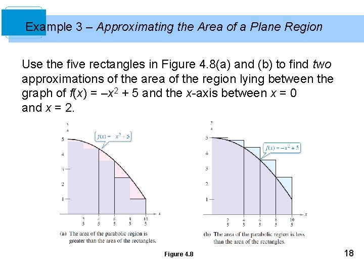 Example 3 – Approximating the Area of a Plane Region Use the five rectangles
