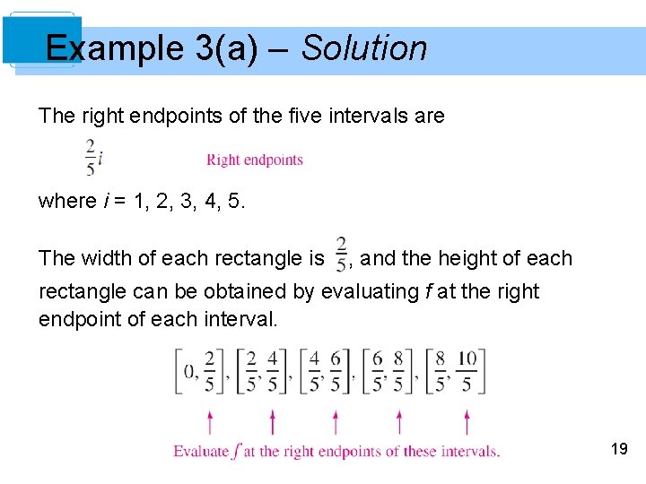 Example 3(a) – Solution The right endpoints of the five intervals are where i