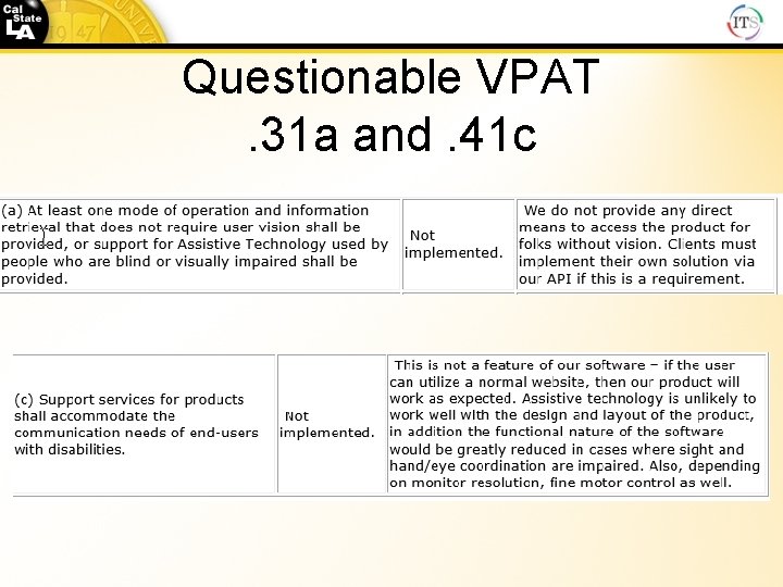 Questionable VPAT. 31 a and. 41 c 