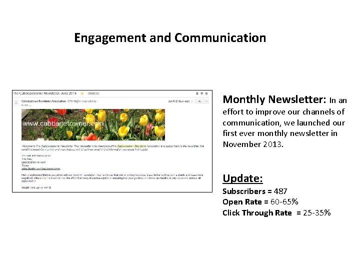 Engagement and Communication Monthly Newsletter: In an effort to improve our channels of communication,