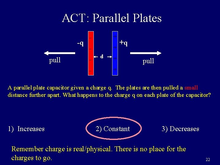 ACT: Parallel Plates -q pull - + - d +q + pull + A