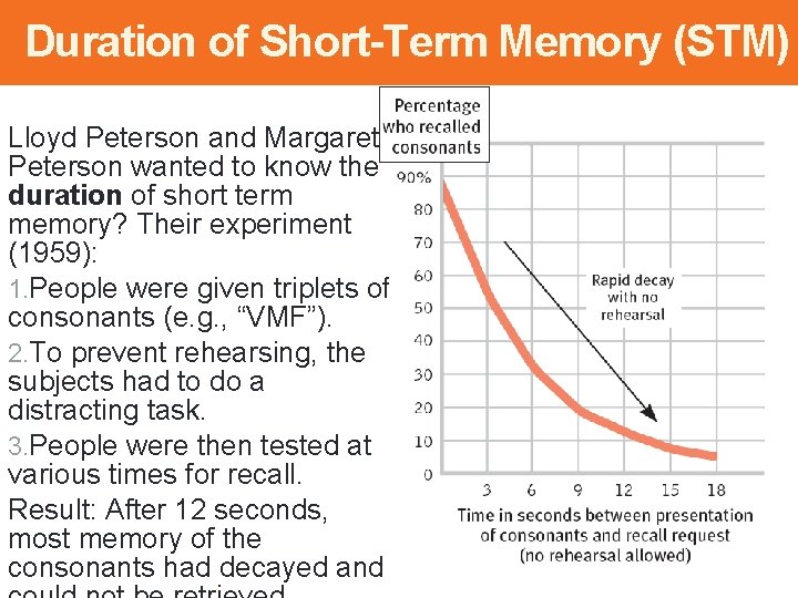 Duration of Short-Term Memory (STM) Lloyd Peterson and Margaret Peterson wanted to know the