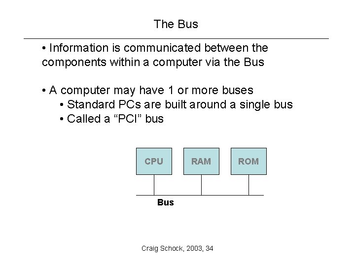 The Bus • Information is communicated between the components within a computer via the
